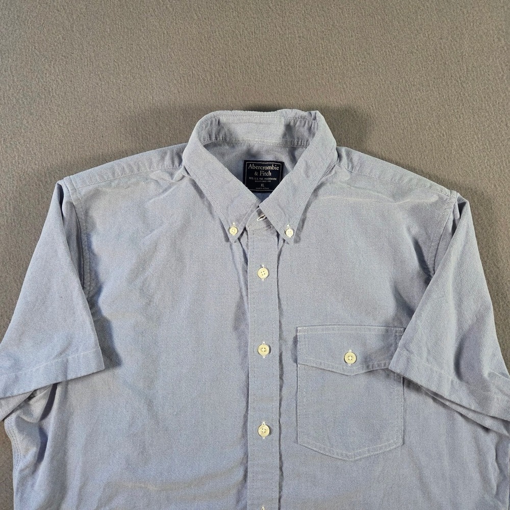 Abercrombie & Fitch Shirt Mens XL Blue Short Sleeve Button Down Cotton Oxford